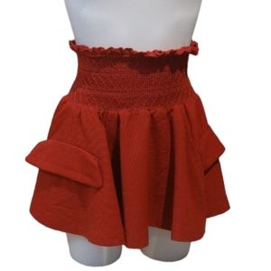 Size X's SNIDEL DOUBLE LAYERED RUFFLE HEM BOHO KAWAII SKIRT RED
